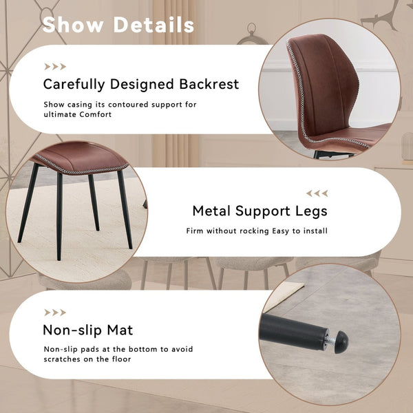 English Elm 4-Pack PU Leather Dining Chairs Curved Ergonomic Seat Black Metal Legs Modern Set W1512P508651