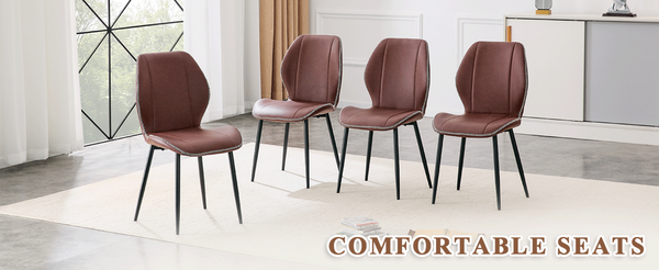 English Elm 4-Pack PU Leather Dining Chairs Curved Ergonomic Seat Black Metal Legs Modern Set W1512P508651