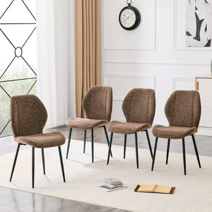 English Elm 4 Retro Brown Fabric Dining Chairs with Curved Backs Steel Legs for Home or Office W1512P508661