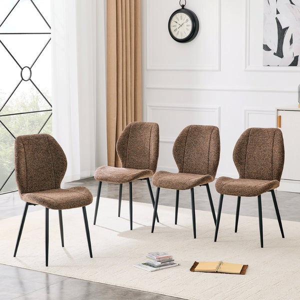 English Elm 4 Retro Brown Fabric Dining Chairs with Curved Backs Steel Legs for Home or Office W1512P508661