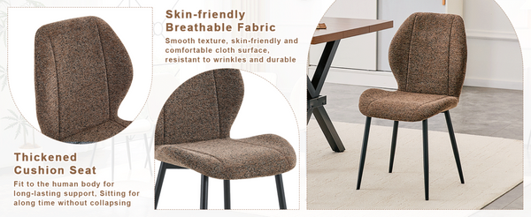 English Elm 4 Retro Brown Fabric Dining Chairs with Curved Backs Steel Legs for Home or Office W1512P508661