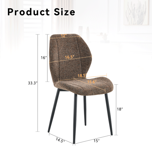 English Elm 4 Retro Brown Fabric Dining Chairs with Curved Backs Steel Legs for Home or Office W1512P508661