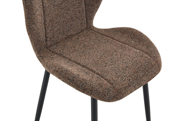 English Elm 4 Retro Brown Fabric Dining Chairs with Curved Backs Steel Legs for Home or Office W1512P508661