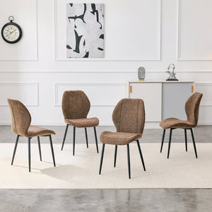 English Elm 4 Retro Brown Fabric Dining Chairs with Curved Backs Steel Legs for Home or Office W1512P508661