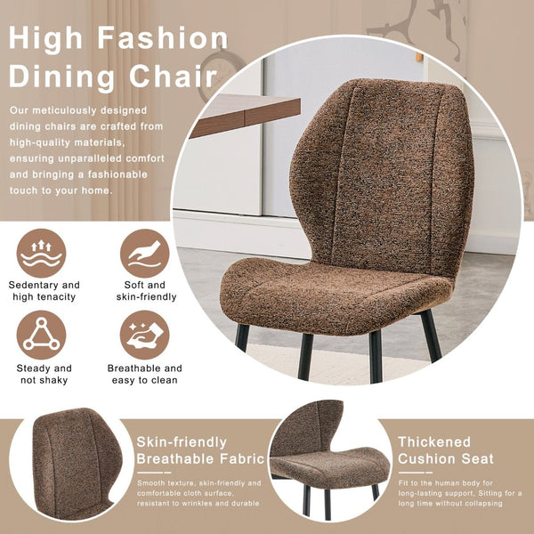 English Elm 4 Retro Brown Fabric Dining Chairs with Curved Backs Steel Legs for Home or Office W1512P508661