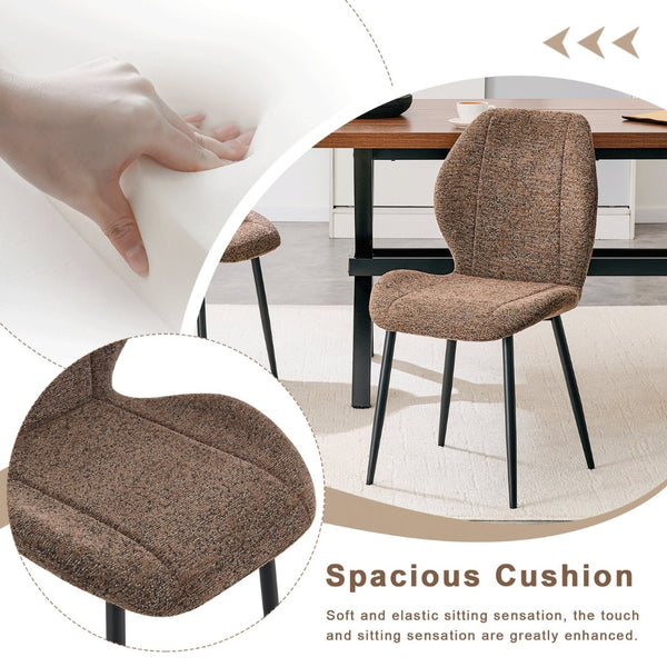 English Elm 4 Retro Brown Fabric Dining Chairs with Curved Backs Steel Legs for Home or Office W1512P508661