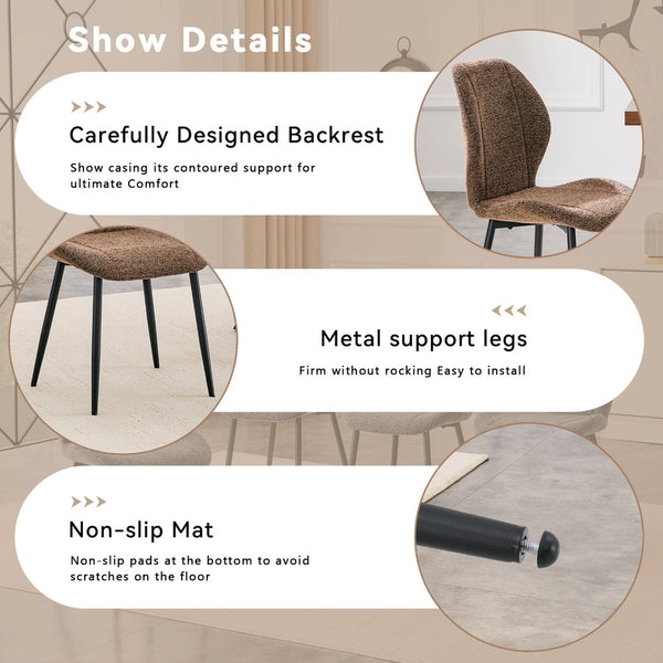 English Elm 4 Retro Brown Fabric Dining Chairs with Curved Backs Steel Legs for Home or Office W1512P508661