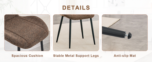 English Elm 4 Retro Brown Fabric Dining Chairs with Curved Backs Steel Legs for Home or Office W1512P508661