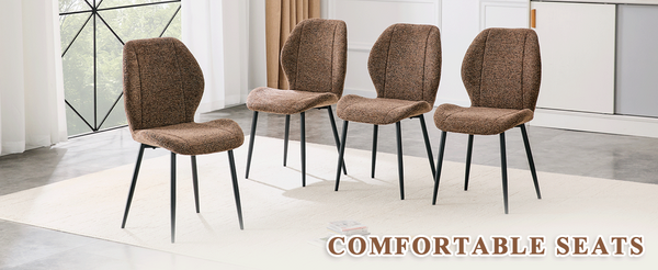 English Elm 4 Retro Brown Fabric Dining Chairs with Curved Backs Steel Legs for Home or Office W1512P508661
