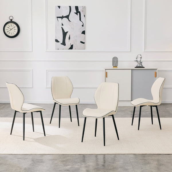 English Elm 4-Pack PU Leather Dining Chairs with Steel Legs Cushioned Seats for Kitchen or Office W1512P508686