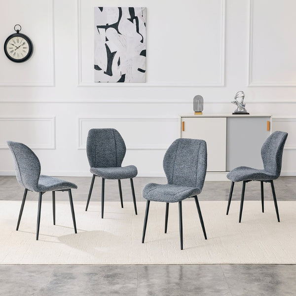English Elm 4-Pack Upholstered Dining Chairs Ergonomic Cushioned Seats with Black Metal Legs Modern Set W1512P508689