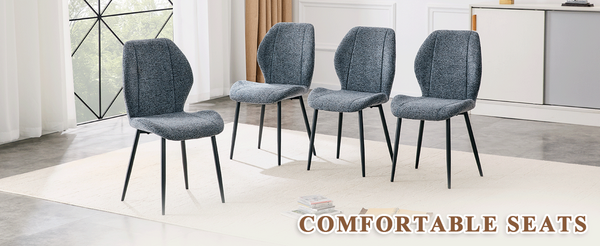 English Elm 4-Pack Upholstered Dining Chairs Ergonomic Cushioned Seats with Black Metal Legs Modern Set W1512P508689