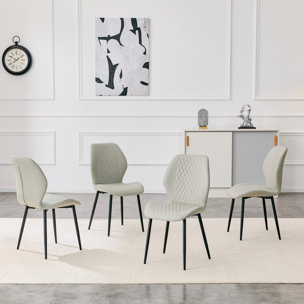 English Elm Set of 4 Diamond Quilted Pu Leather Dining Chairs with Slim Metal Legs Modern Style Light Gray W1512P508707