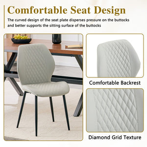 English Elm Set of 4 Diamond Quilted Pu Leather Dining Chairs with Slim Metal Legs Modern Style Light Gray W1512P508707