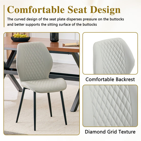English Elm Set of 4 Diamond Quilted Pu Leather Dining Chairs with Slim Metal Legs Modern Style Light Gray W1512P508707