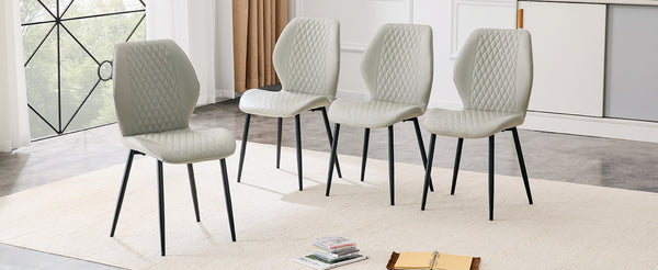English Elm Set of 4 Diamond Quilted Pu Leather Dining Chairs with Slim Metal Legs Modern Style Light Gray W1512P508707