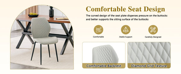 English Elm Set of 4 Diamond Quilted Pu Leather Dining Chairs with Slim Metal Legs Modern Style Light Gray W1512P508707