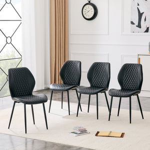English Elm Set of 4 Diamond Quilted Pu Leather Dining Chairs with Slim Metal Legs Modern Style Black W1512P508717