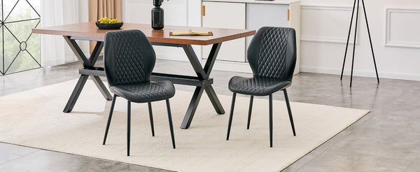 English Elm Set of 4 Diamond Quilted Pu Leather Dining Chairs with Slim Metal Legs Modern Style Black W1512P508717