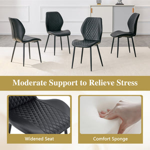 English Elm Set of 4 Diamond Quilted Pu Leather Dining Chairs with Slim Metal Legs Modern Style Black W1512P508717