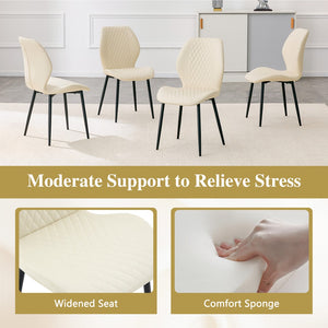 English Elm Set of 4 Diamond Quilted Pu Leather Dining Chairs with Slim Metal Legs Modern Style White W1512P508718