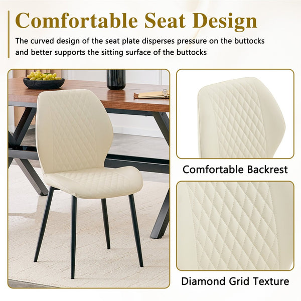 English Elm Set of 4 Diamond Quilted Pu Leather Dining Chairs with Slim Metal Legs Modern Style White W1512P508718