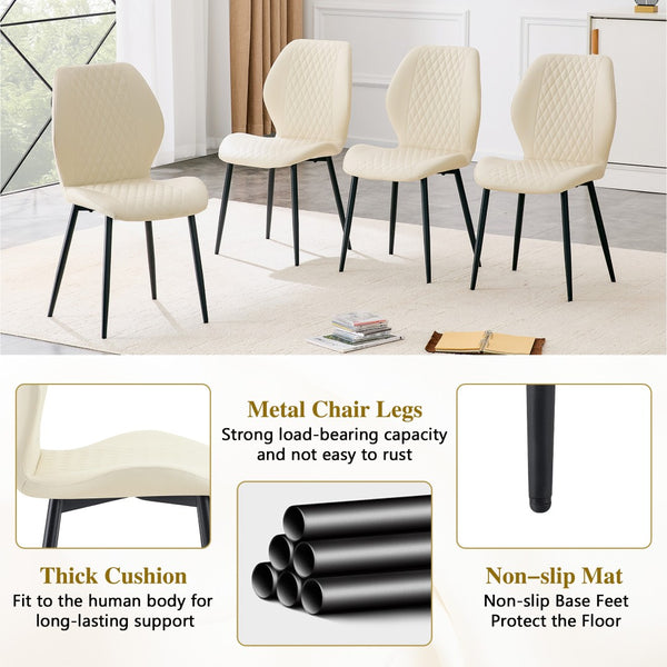 English Elm Set of 4 Diamond Quilted Pu Leather Dining Chairs with Slim Metal Legs Modern Style White W1512P508718