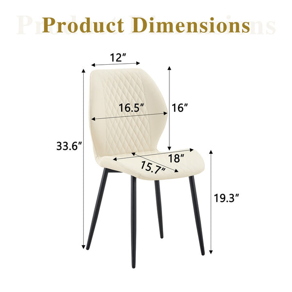 English Elm Set of 4 Diamond Quilted Pu Leather Dining Chairs with Slim Metal Legs Modern Style White W1512P508718