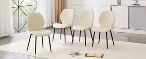 English Elm Set of 4 Diamond Quilted Pu Leather Dining Chairs with Slim Metal Legs Modern Style White W1512P508718