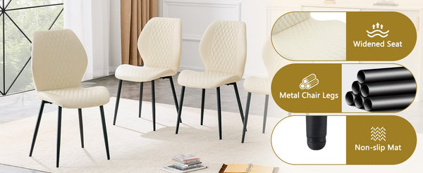 English Elm Set of 4 Diamond Quilted Pu Leather Dining Chairs with Slim Metal Legs Modern Style White W1512P508718