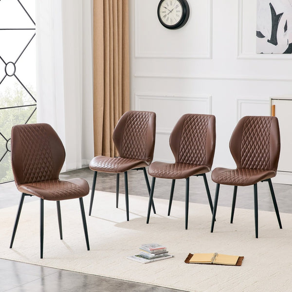 English Elm Set of 4 Diamond Quilted Pu Leather Dining Chairs with Slim Metal Legs Modern Style Brown W1512P508719