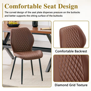 English Elm Set of 4 Diamond Quilted Pu Leather Dining Chairs with Slim Metal Legs Modern Style Brown W1512P508719