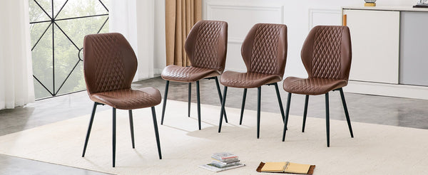 English Elm Set of 4 Diamond Quilted Pu Leather Dining Chairs with Slim Metal Legs Modern Style Brown W1512P508719