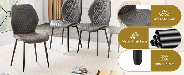 English Elm Set of 4 Diamond Quilted Pu Leather Dining Chairs with Slim Metal Legs Modern Style Dark Gray W1512P508720