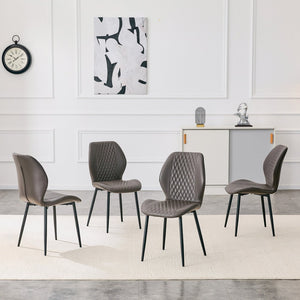 English Elm Set of 4 Diamond Quilted Pu Leather Dining Chairs with Slim Metal Legs Modern Style Dark Gray W1512P508720