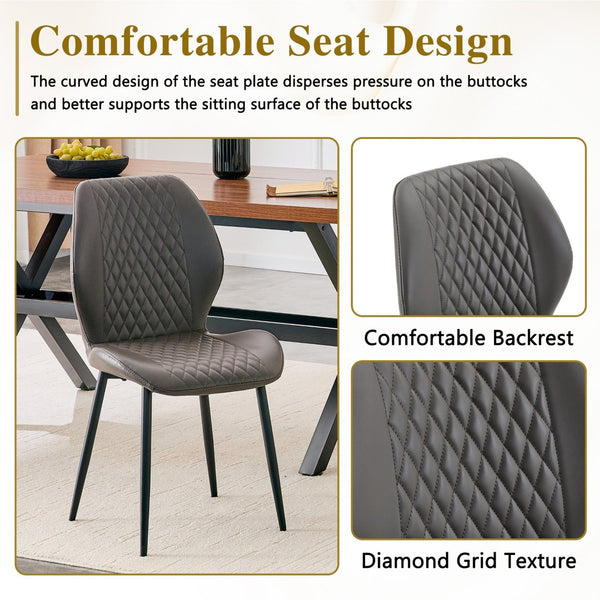 English Elm Set of 4 Diamond Quilted Pu Leather Dining Chairs with Slim Metal Legs Modern Style Dark Gray W1512P508720