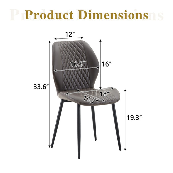 English Elm Set of 4 Diamond Quilted Pu Leather Dining Chairs with Slim Metal Legs Modern Style Dark Gray W1512P508720