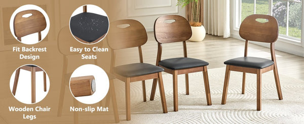 English Elm 2 Solid Wood Dining Chairs with Pu Cushions Hollowed Backrest Walnut Farmhouse Set Walnut+Black W1512P508852