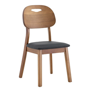 English Elm 2 Solid Wood Dining Chairs with Pu Cushions Hollowed Backrest Walnut Farmhouse Set Walnut+Black W1512P508852