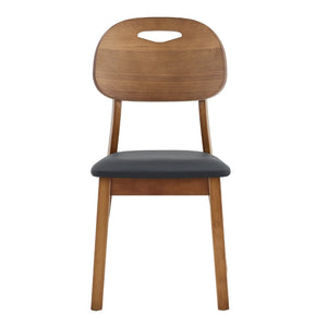 English Elm 2 Solid Wood Dining Chairs with Pu Cushions Hollowed Backrest Walnut Farmhouse Set Walnut+Black W1512P508852