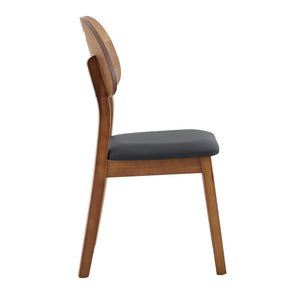 English Elm 2 Solid Wood Dining Chairs with Pu Cushions Hollowed Backrest Walnut Farmhouse Set Walnut+Black W1512P508852