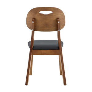 English Elm 2 Solid Wood Dining Chairs with Pu Cushions Hollowed Backrest Walnut Farmhouse Set Walnut+Black W1512P508852