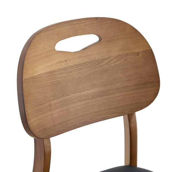 English Elm 2 Solid Wood Dining Chairs with Pu Cushions Hollowed Backrest Walnut Farmhouse Set Walnut+Black W1512P508852