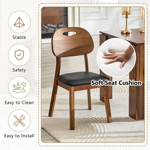 English Elm 2 Solid Wood Dining Chairs with Pu Cushions Hollowed Backrest Walnut Farmhouse Set Walnut+Black W1512P508852