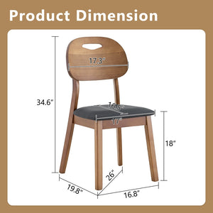English Elm 2 Solid Wood Dining Chairs with Pu Cushions Hollowed Backrest Walnut Farmhouse Set Walnut+Black W1512P508852
