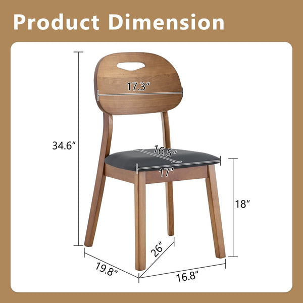 English Elm 2 Solid Wood Dining Chairs with Pu Cushions Hollowed Backrest Walnut Farmhouse Set Walnut+Black W1512P508852