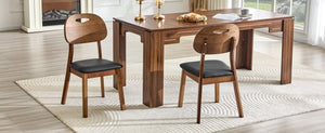 English Elm 2 Solid Wood Dining Chairs with Pu Cushions Hollowed Backrest Walnut Farmhouse Set Walnut+Black W1512P508852