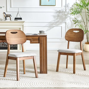English Elm 2 Solid Wood Dining Chairs Walnut Finish Gray Cushions Hollowed Backrest Farm Table W1512P508871