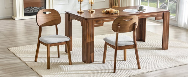 English Elm 2 Solid Wood Dining Chairs Walnut Finish Gray Cushions Hollowed Backrest Farm Table W1512P508871