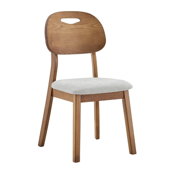 English Elm 2 Solid Wood Dining Chairs Walnut Finish Gray Cushions Hollowed Backrest Farm Table W1512P508871